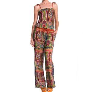 Desigual Floral Aztec Print Sleeveless Straps Wide Leg Jumpsuit 51P26D7 Size 32‎